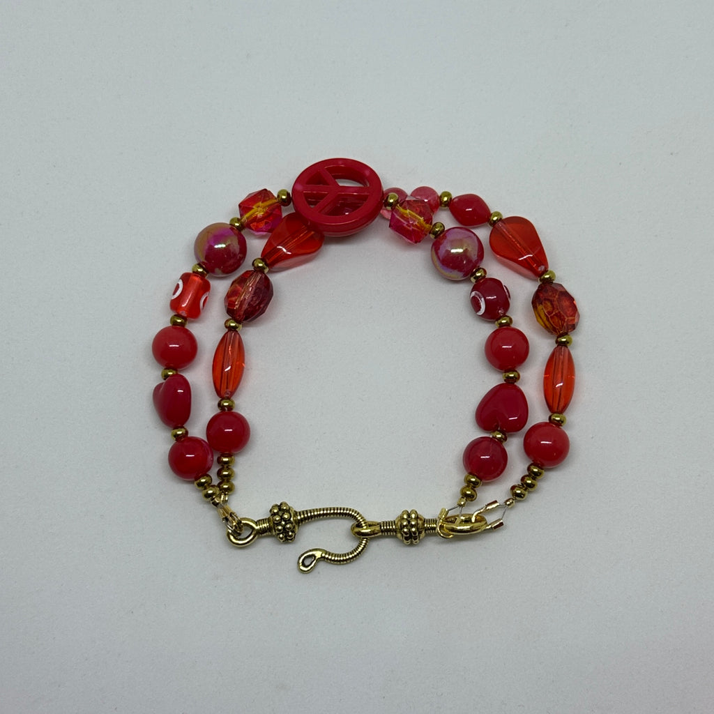 Red Peace Sign Bracelet