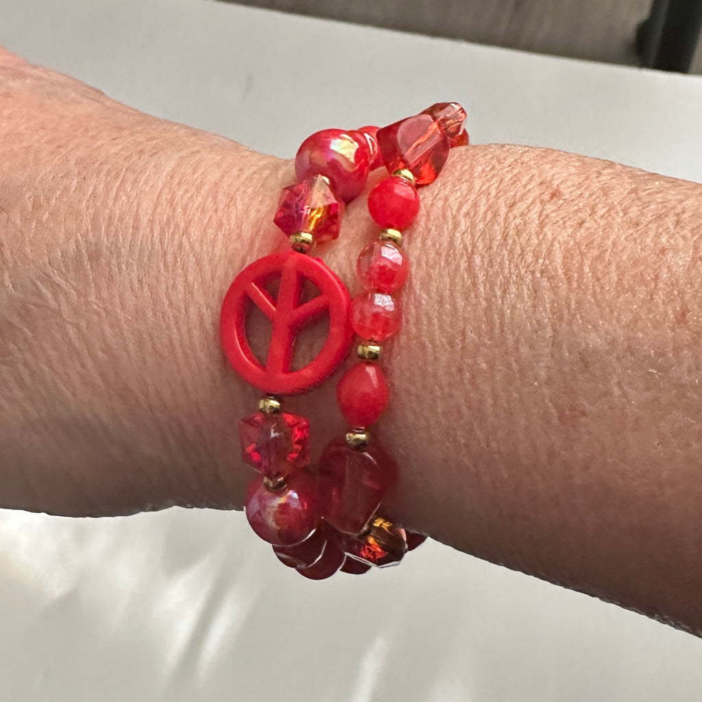 Red Peace Sign Bracelet