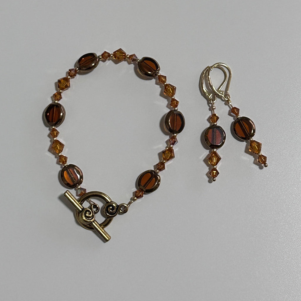Golden Espresso Jewelry Set – Czech Glass & Crystal