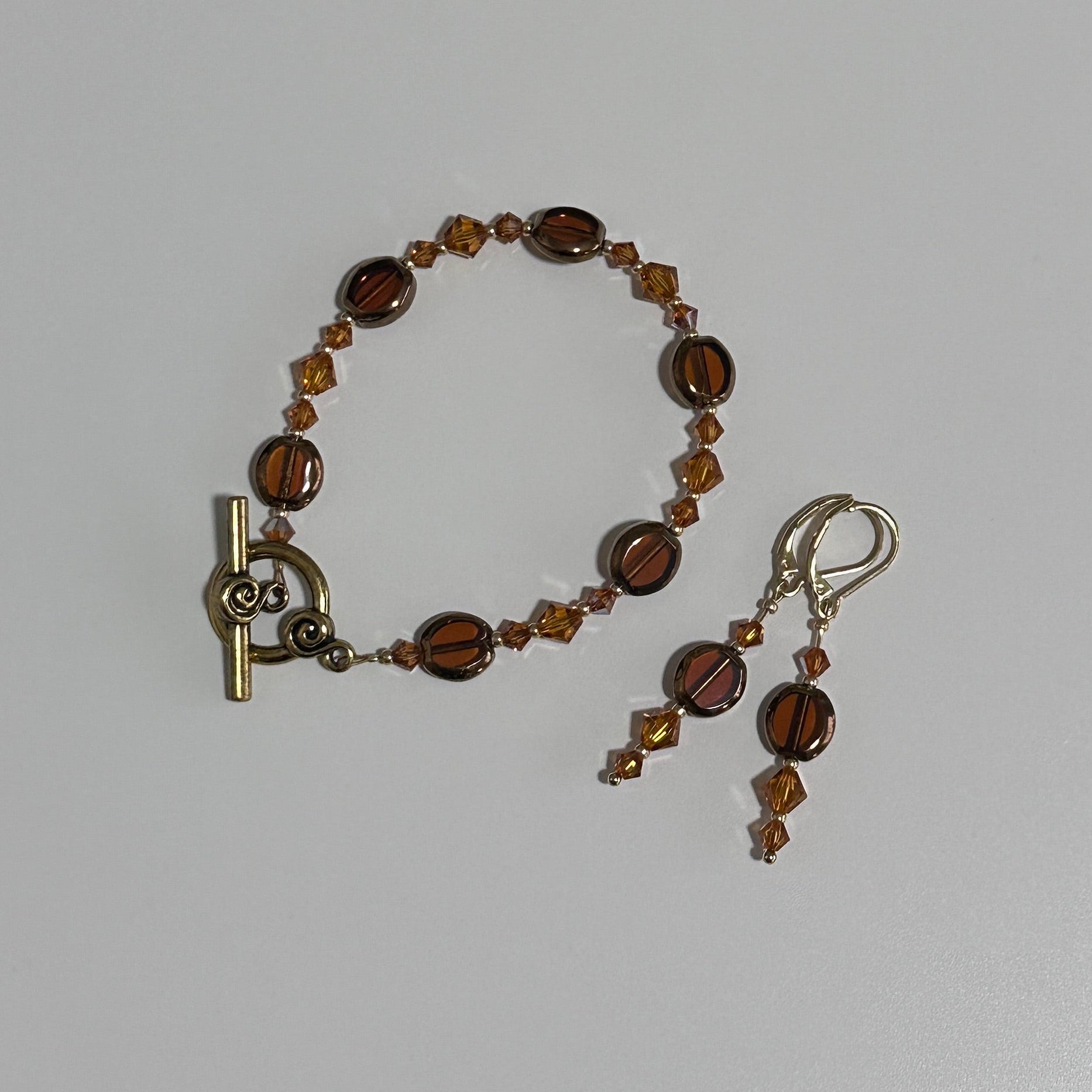 Golden Espresso Jewelry Set – Czech Glass & Crystal