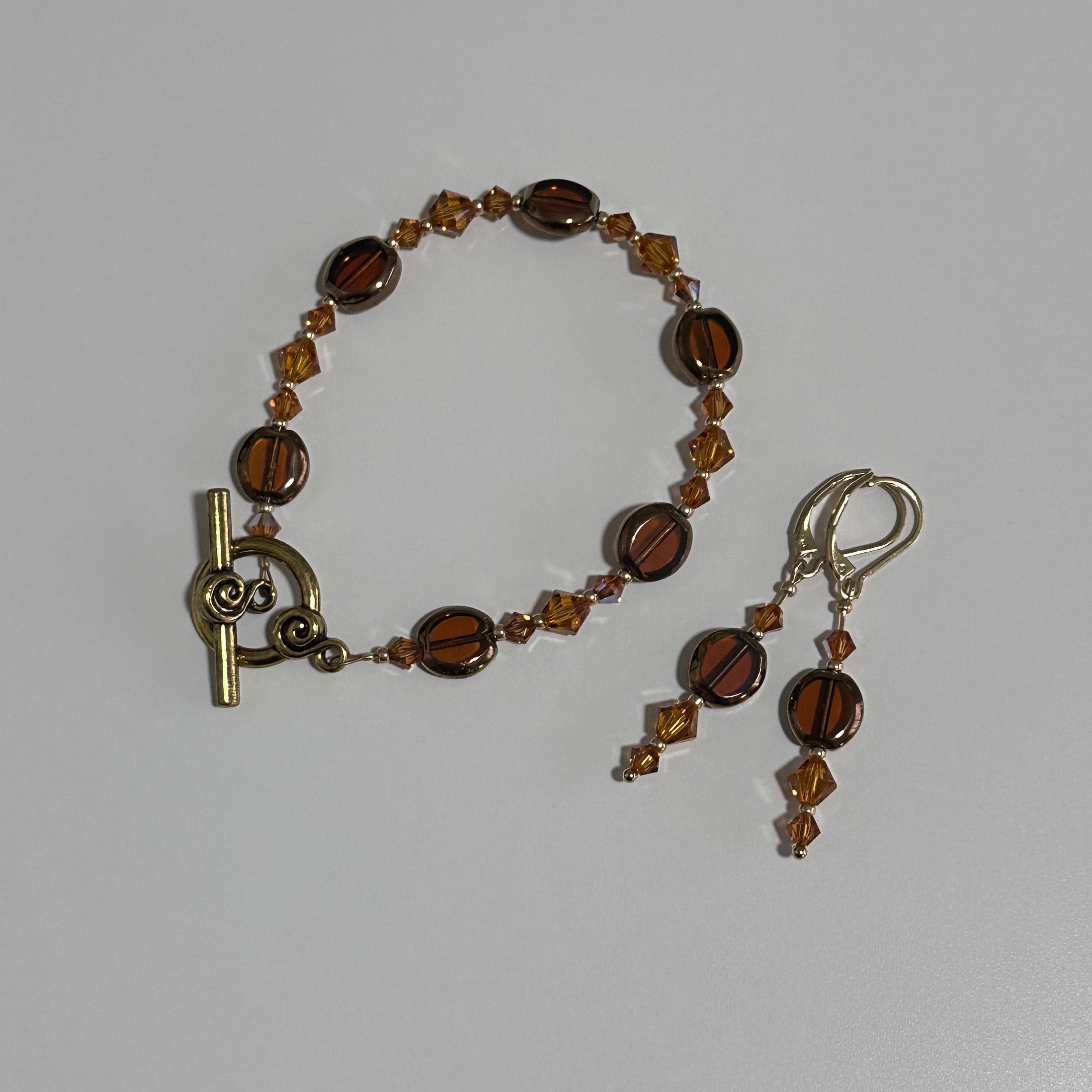 Golden Espresso Jewelry Set – Czech Glass & Crystal