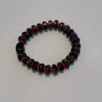 Black Camo Stretch Beaded Bracelet with Red Accents