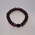 Black Camo Stretch Beaded Bracelet with Red Accents