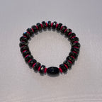 Black Camo Stretch Beaded Bracelet with Red Accents