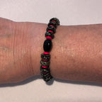 Black Camo Stretch Beaded Bracelet with Red Accents