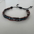 Woven Leather Bracelet / Anklet – Brown & Blue