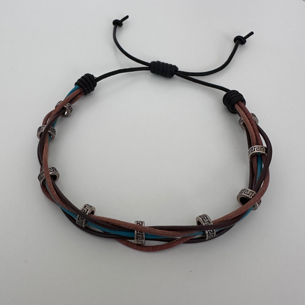 Woven Leather Bracelet / Anklet – Brown & Blue