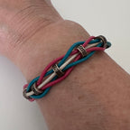 Woven Leather Bracelet – Pink, Blue & White