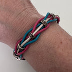 Woven Leather Bracelet – Pink, Blue & White