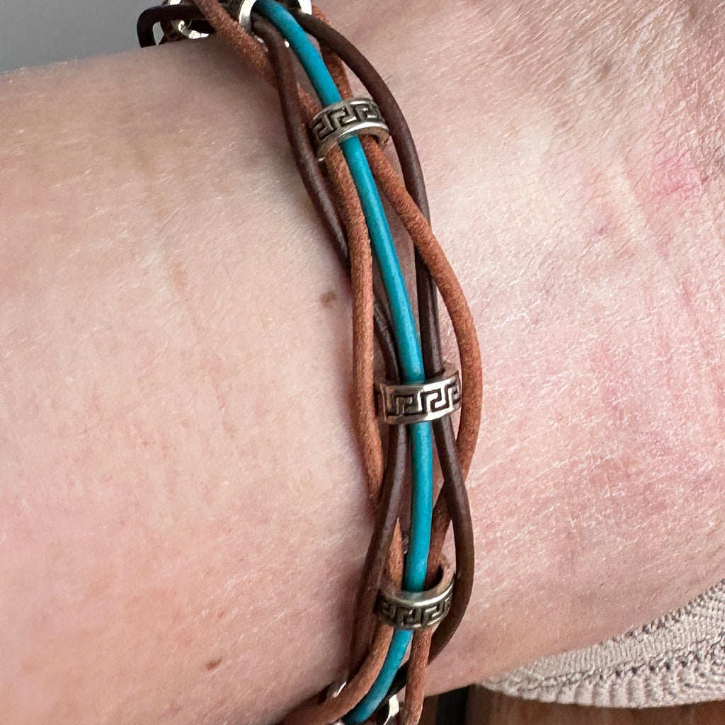 Woven Leather Bracelet / Anklet – Brown & Blue