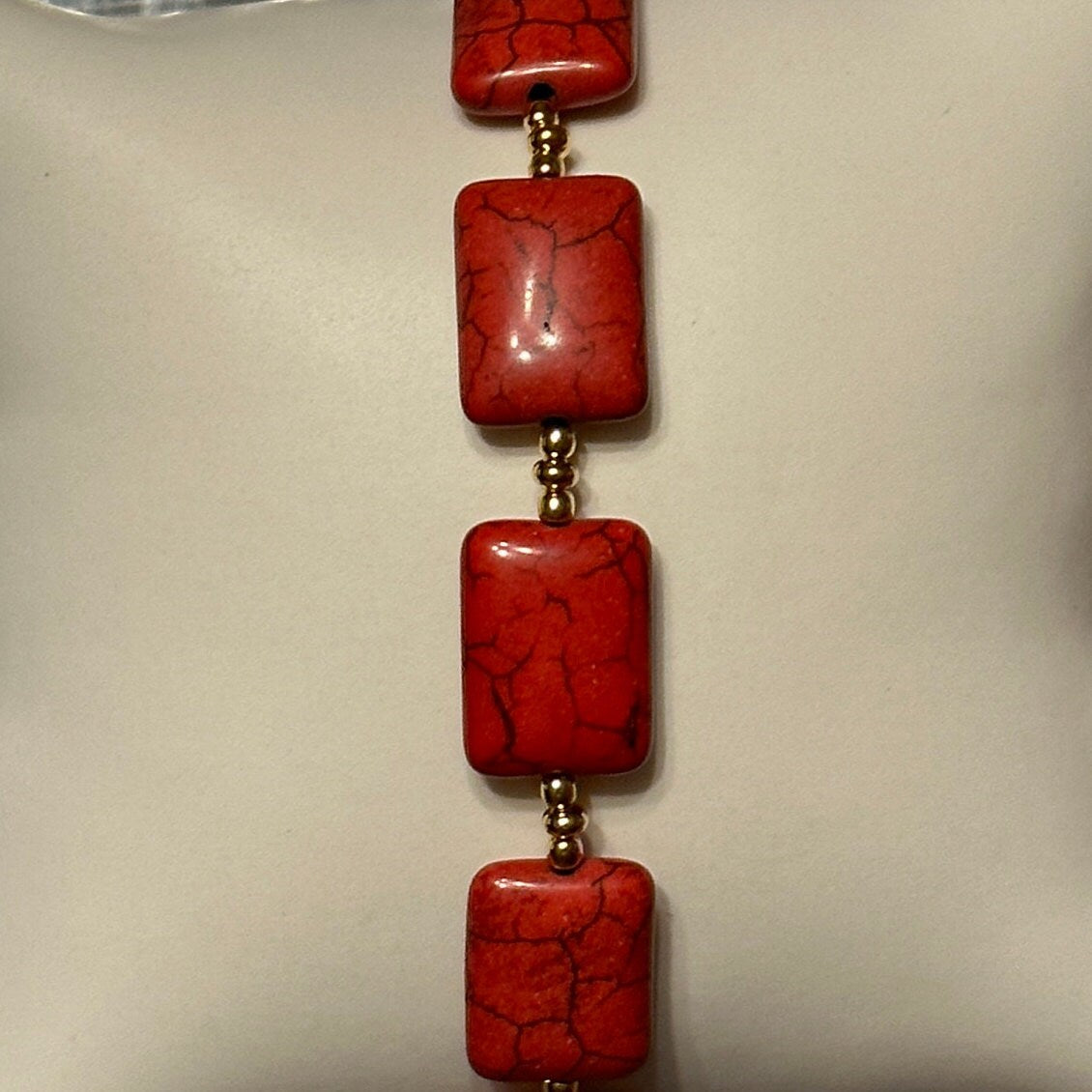 Red Magnesite Chiclet Bracelet 24kt Gold Plated or CZ Crystal Spacers