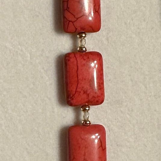 Red Magnesite Chiclet Bracelet 24kt Gold Plated or CZ Crystal Spacers
