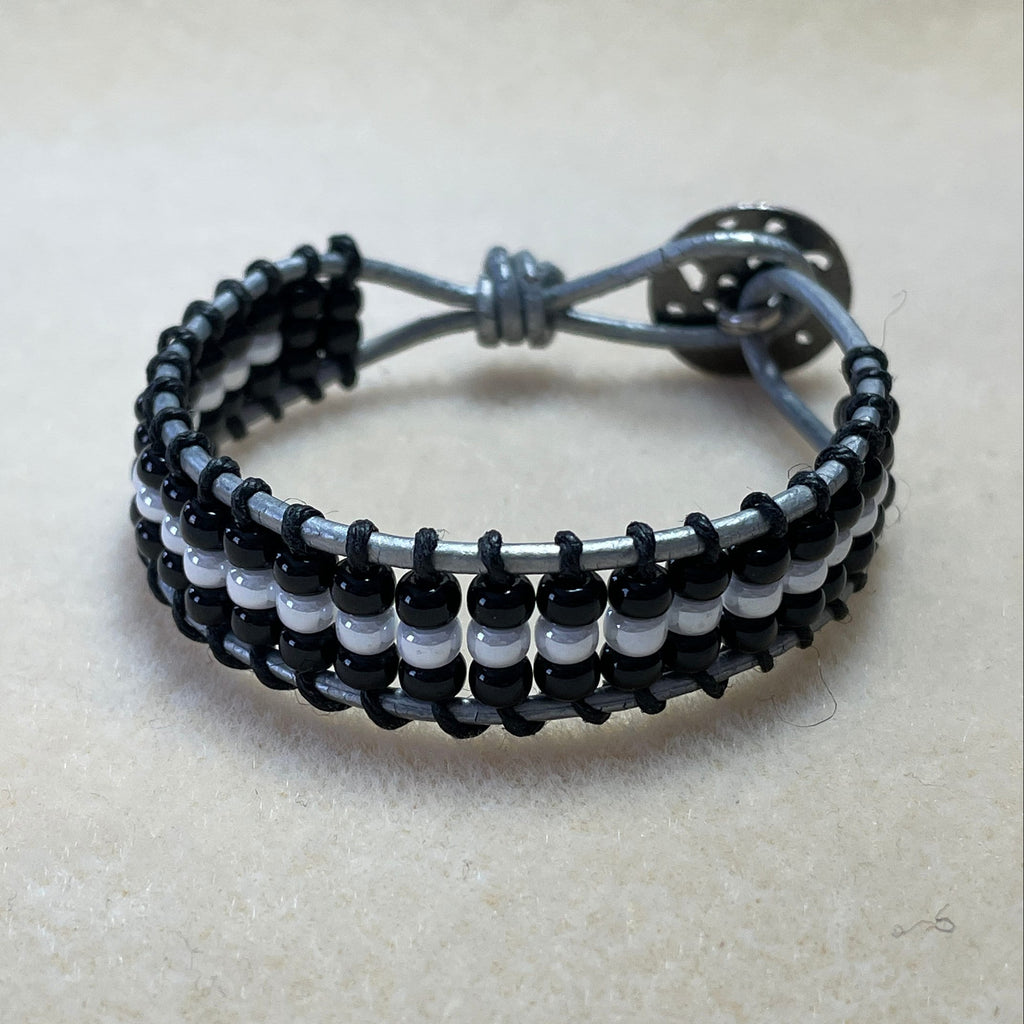 Black & White Leather Wrap Bracelet
