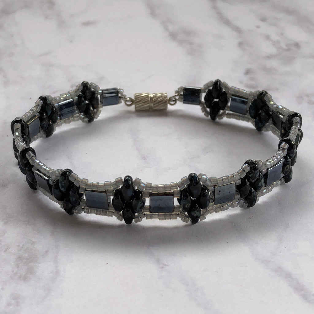 Two-Tone Black & Grey Duo Bead Bracelet