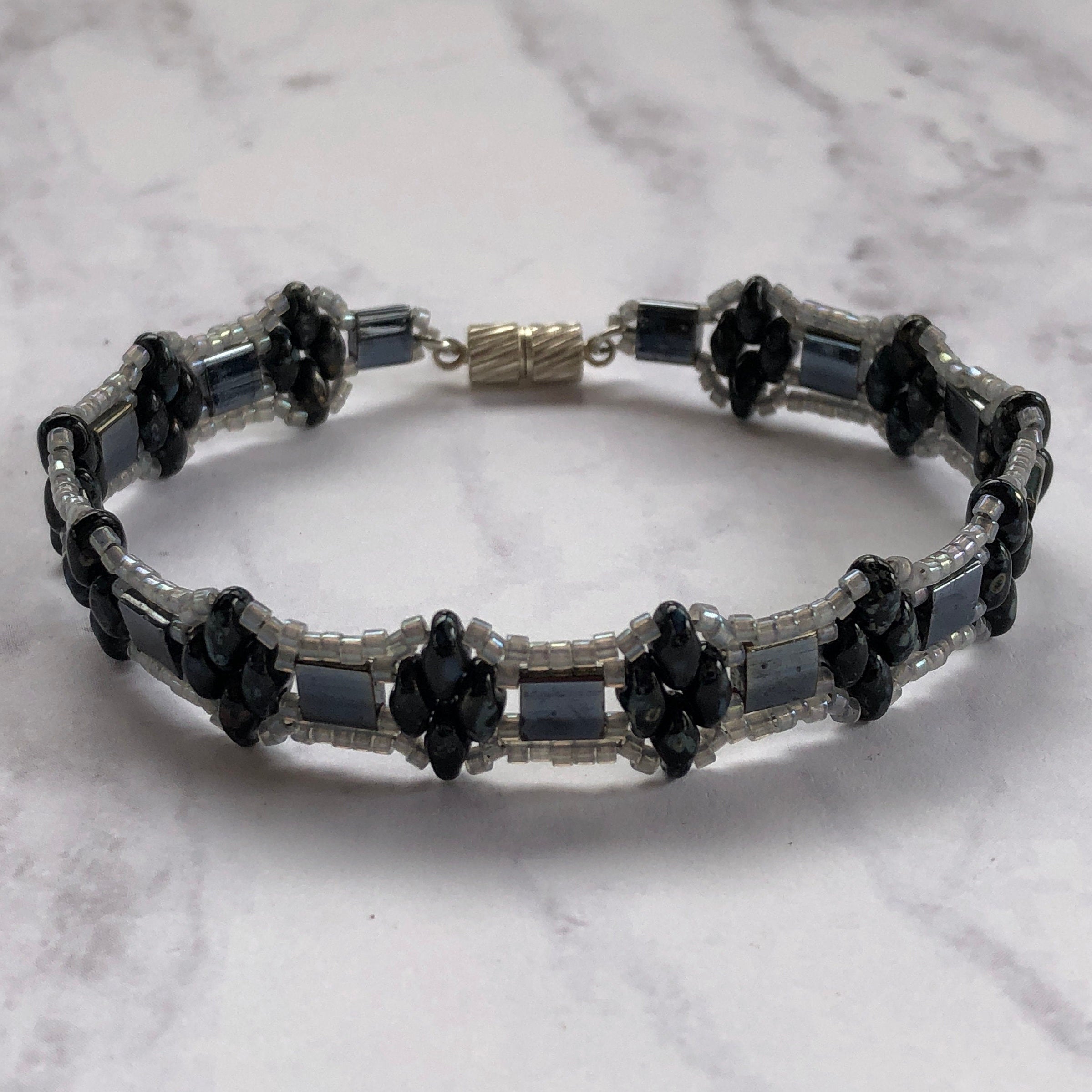 Two-Tone Black & Grey Duo Bead Bracelet