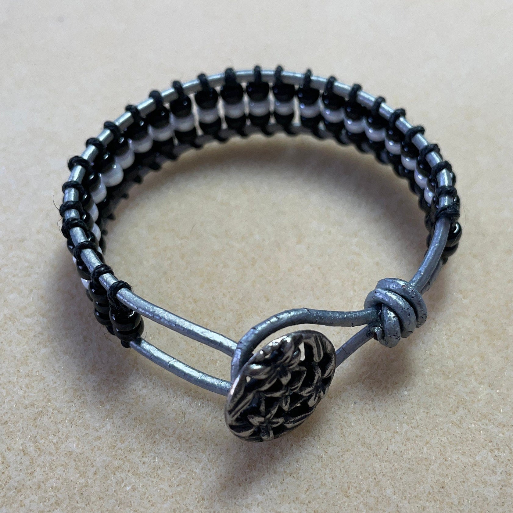 Black & White Leather Wrap Bracelet