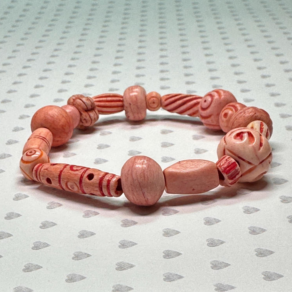 Etched Wooden Bead Stretch Bracelet
