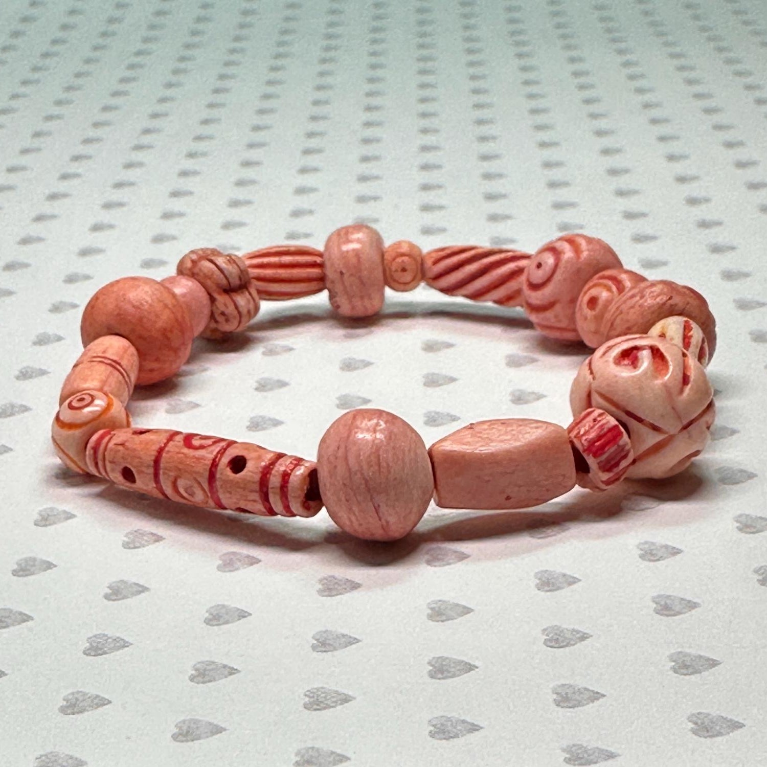 Etched Wooden Bead Stretch Bracelet