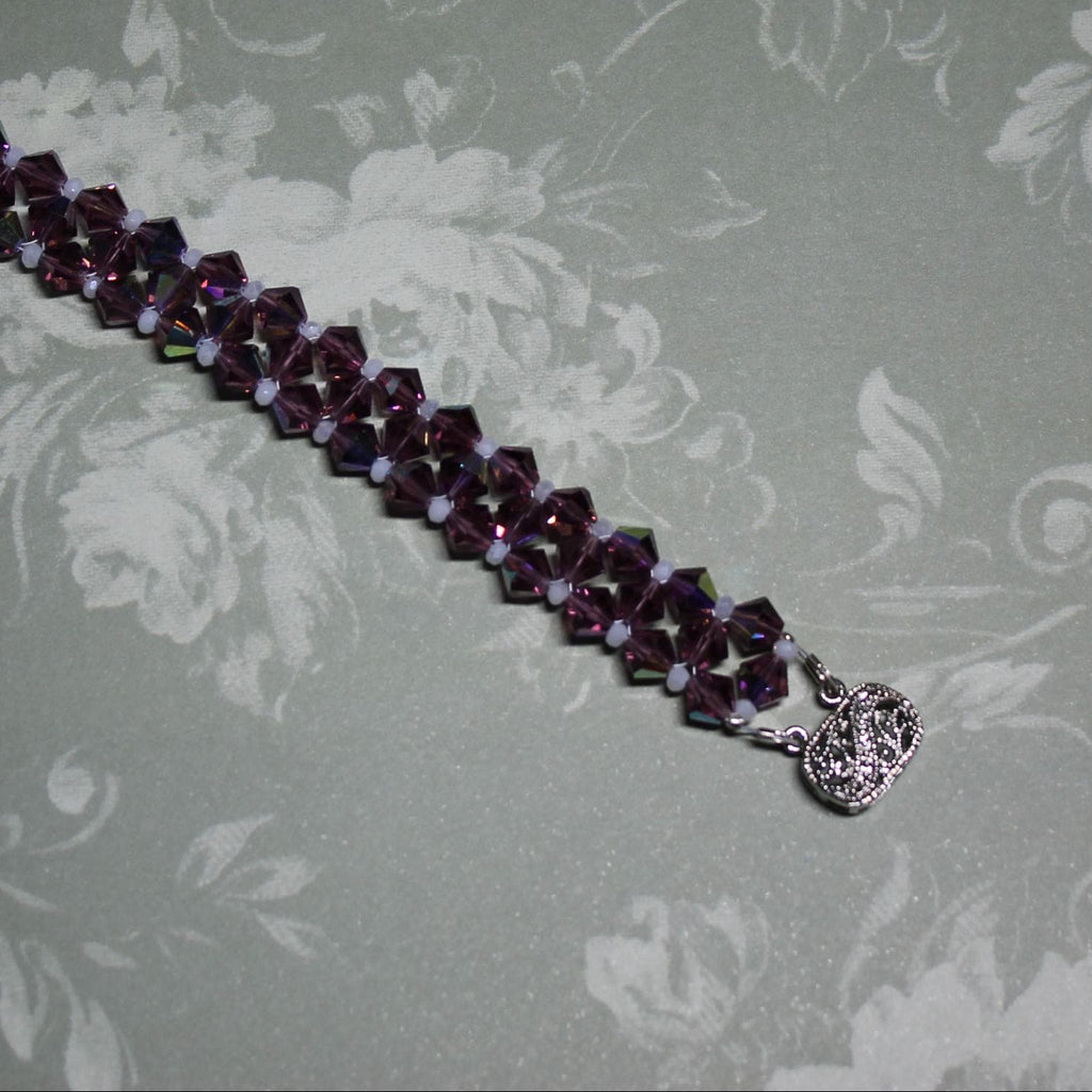 Purple Bicone Beadwoven Bracelet