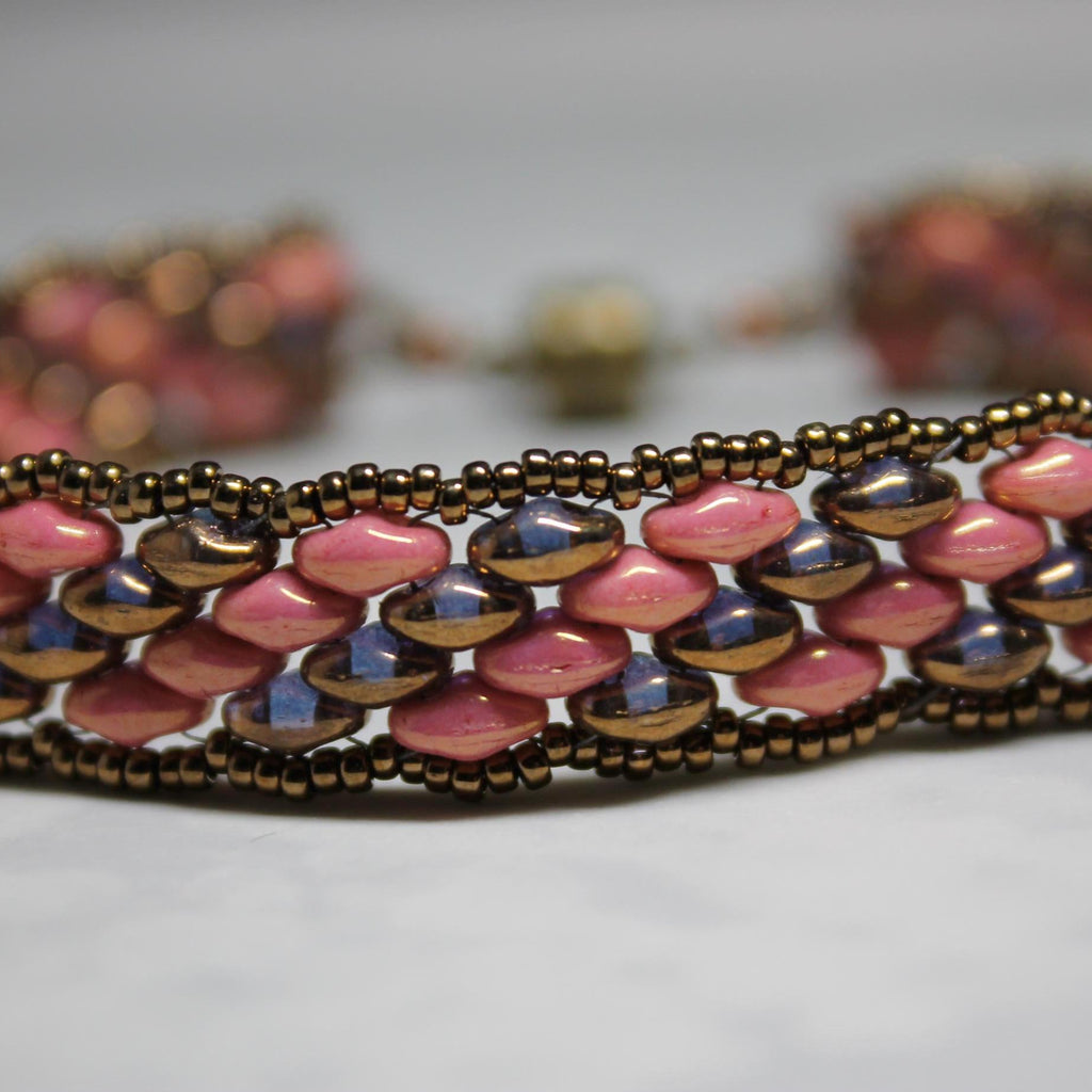 Super Duo Peyote Bracelet in Pink & Bronze