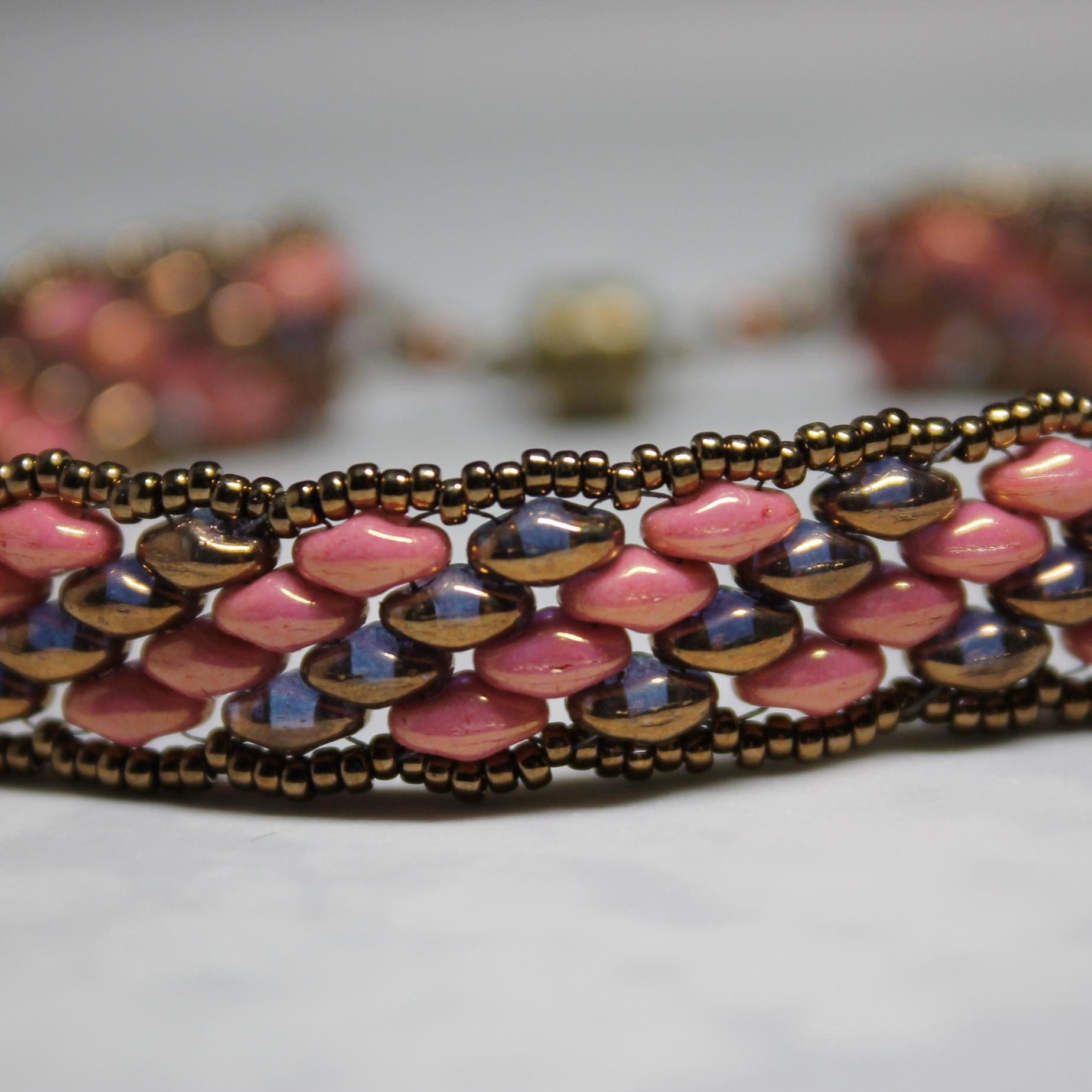 Super Duo Peyote Bracelet in Pink & Bronze