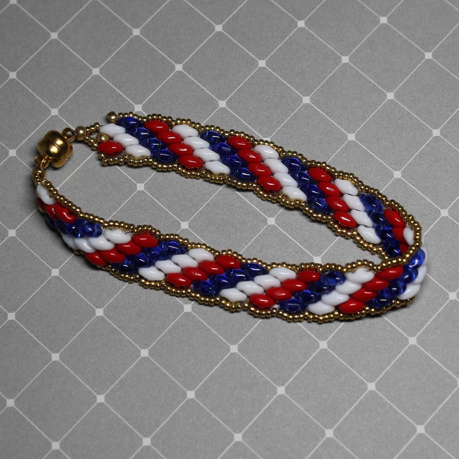 Super Duo Peyote Bracelet in Red/White/Blue