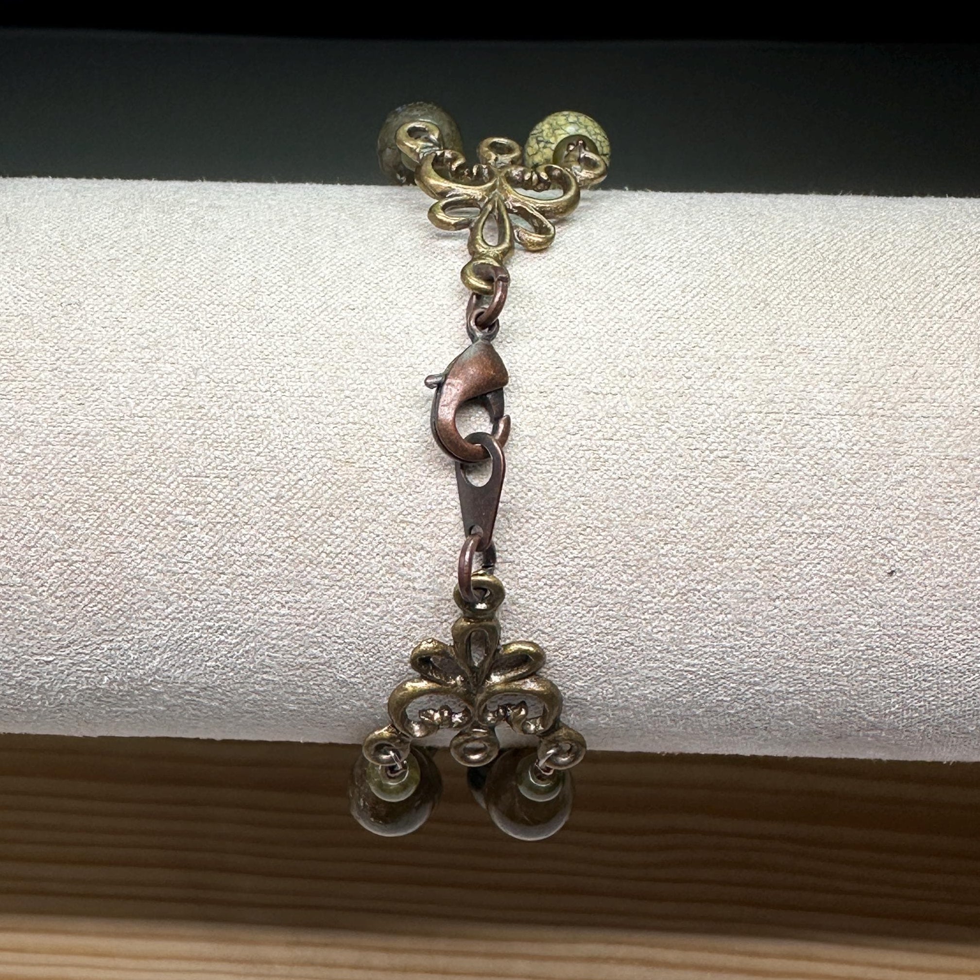 Moss Agate Double Strand Bracelet: Antique Gold Clasp