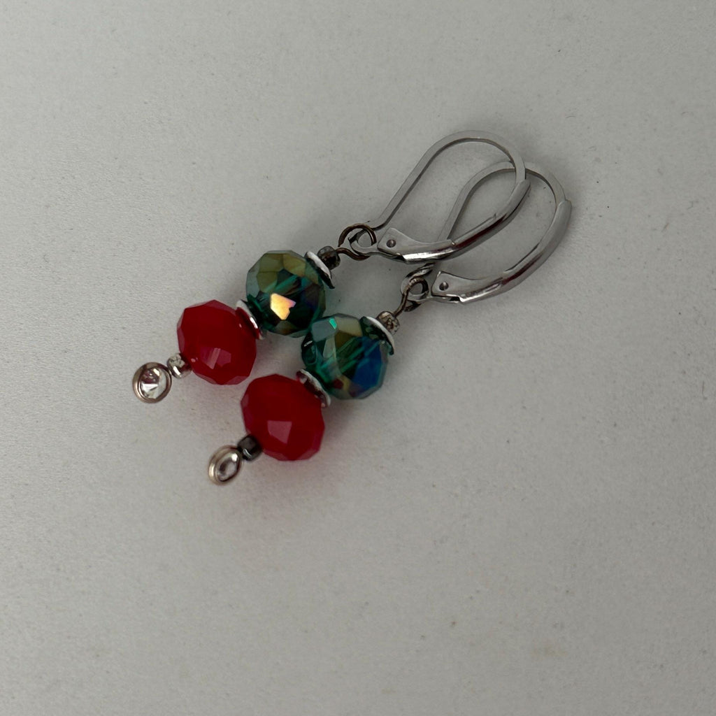 Festive Red & Green Crystal Dangle Earrings