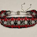 Black, Silver, and Red Artisan Beaded Bracelet
