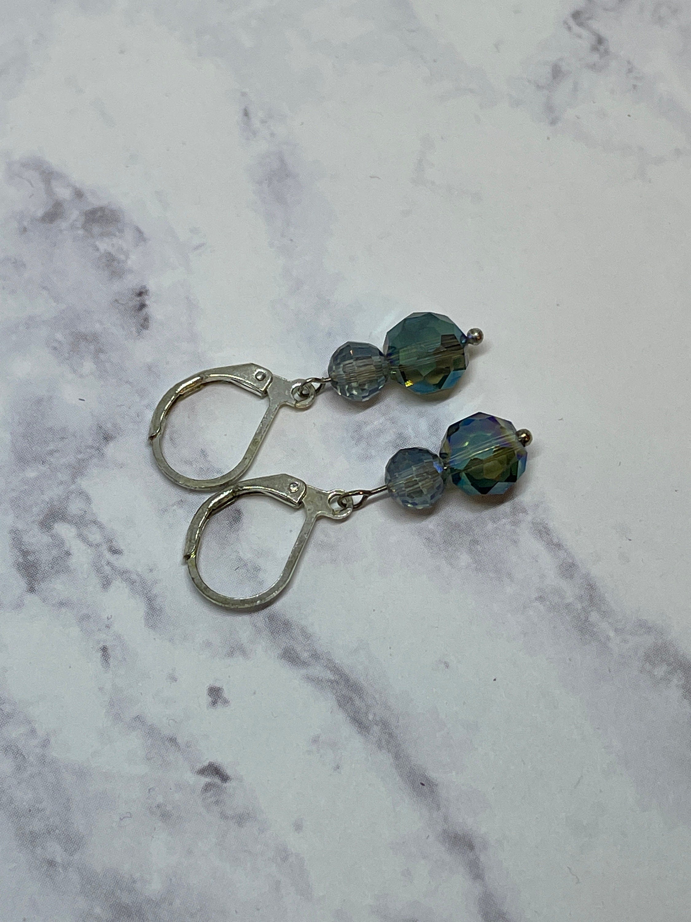 Blue-Green Crystal Dangle Earrings