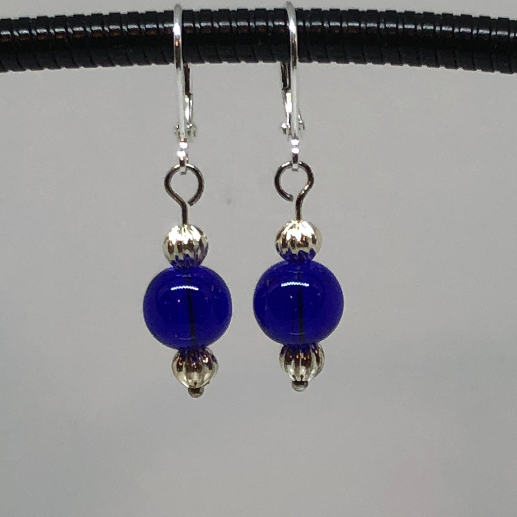 Elegant Cobalt Blue Glass Bead Dangle Earrings