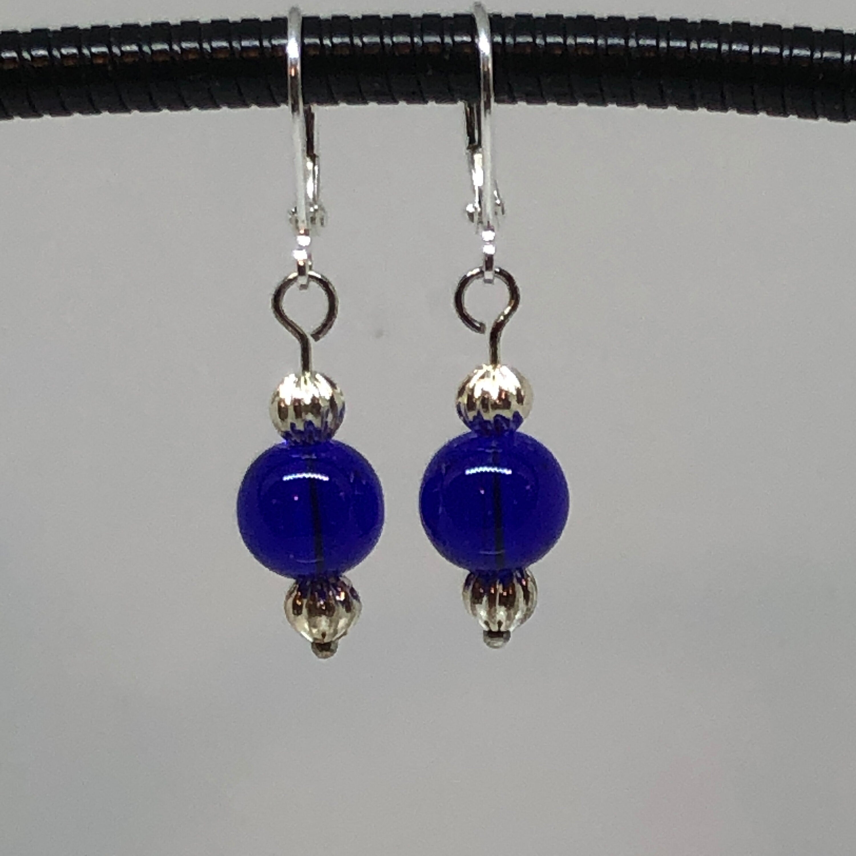 Elegant Cobalt Blue Glass Bead Dangle Earrings