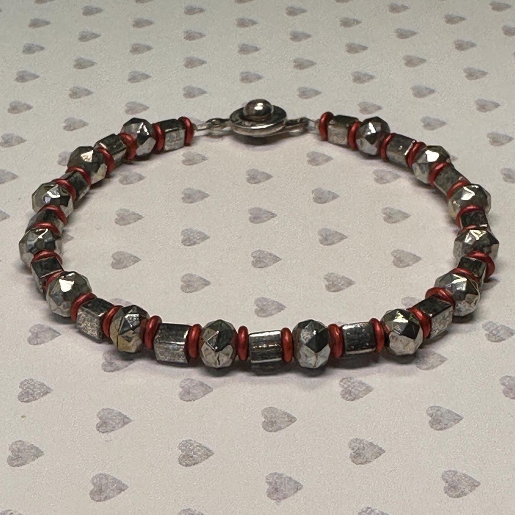 Silver Plated Beaded Bracelet with Red Accents