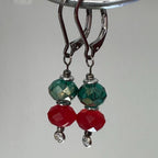 Festive Red & Green Crystal Dangle Earrings