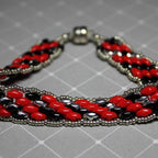 Super Duo Peyote Bracelet in Red & Black Camo