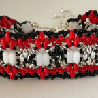 Black, Silver, and Red Artisan Beaded Bracelet