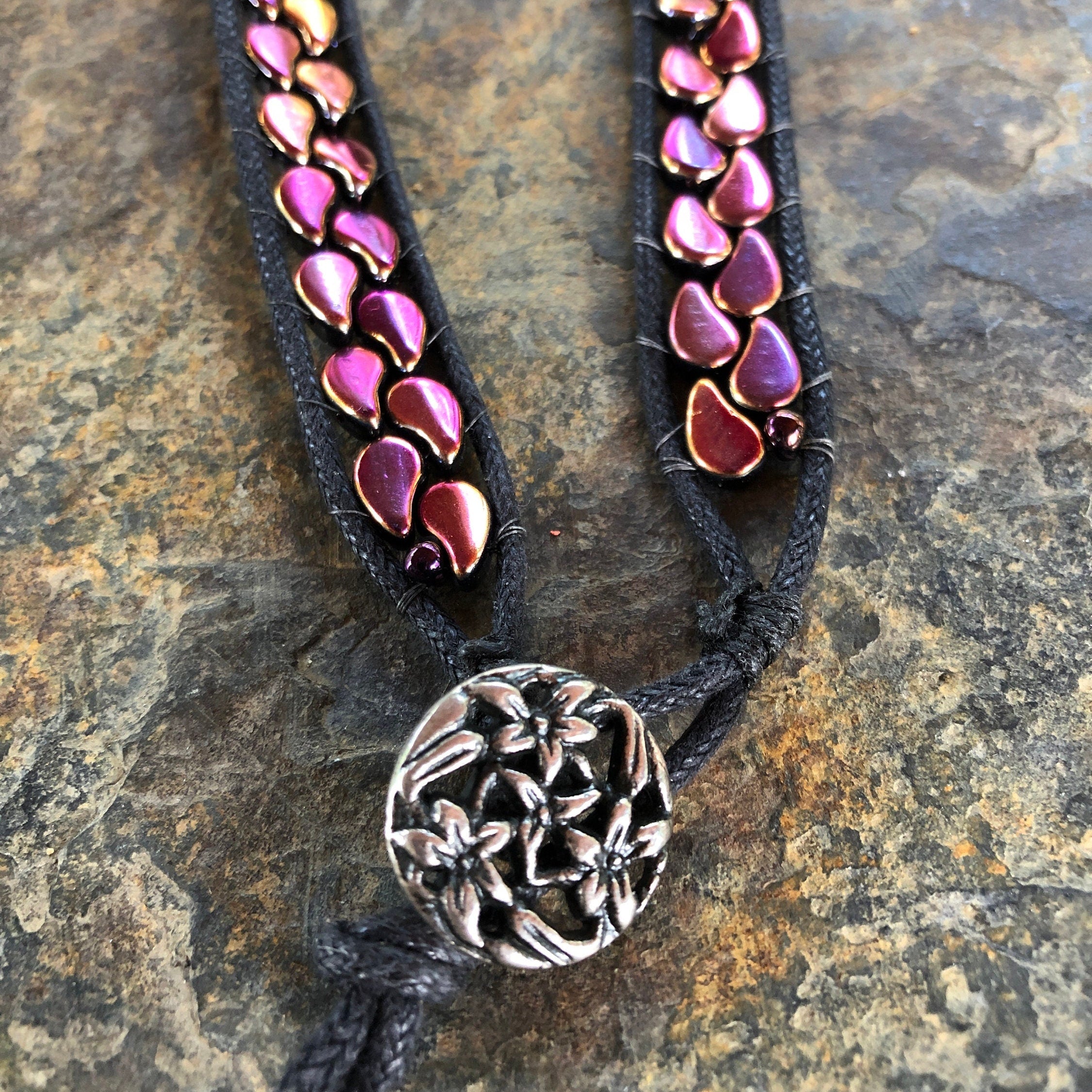 Pink to Purple AB Teardrop Beaded Wrap Bracelet
