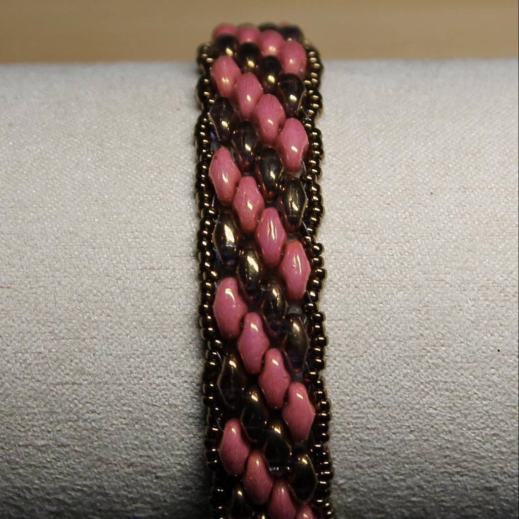 Super Duo Peyote Bracelet in Pink & Bronze