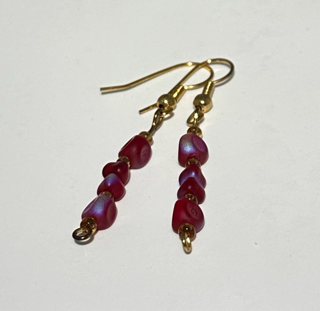 Red AB Druk Dangle Earrings